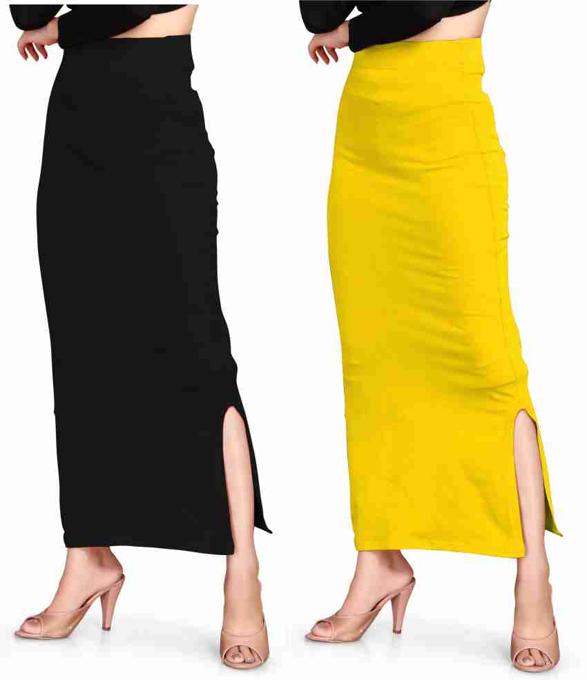 SCUBE DESIGNS Saree Shapewear Black & Lemon Yellow (L) Lycra Blend