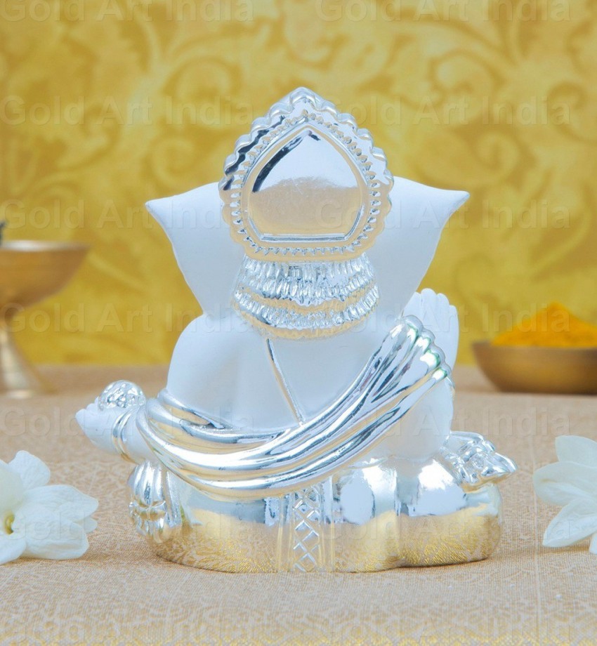 Gold Art India Silver plated white Ganesha for car dashboard home decor  gifting diwali wedding Decorative Showpiece - 9 cm Price in India - Buy  Gold Art India Silver plated white Ganesha