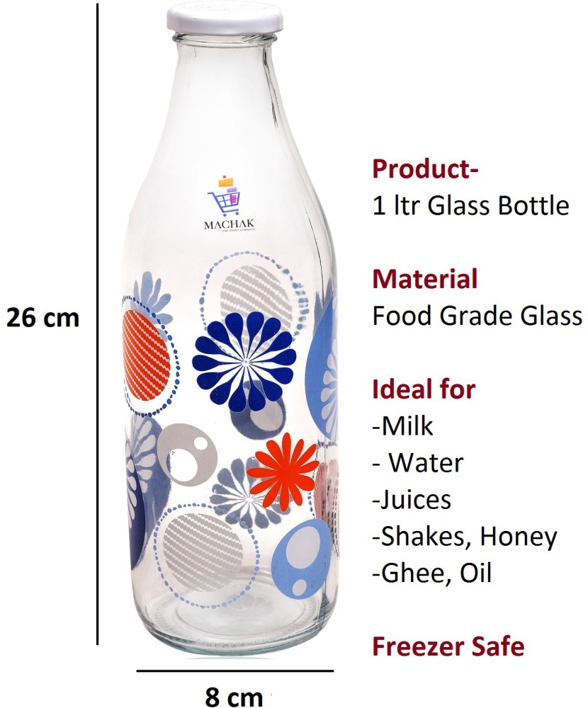 MACHAK Crick Glass Water Bottle For Fridge (1 L, Multicolour