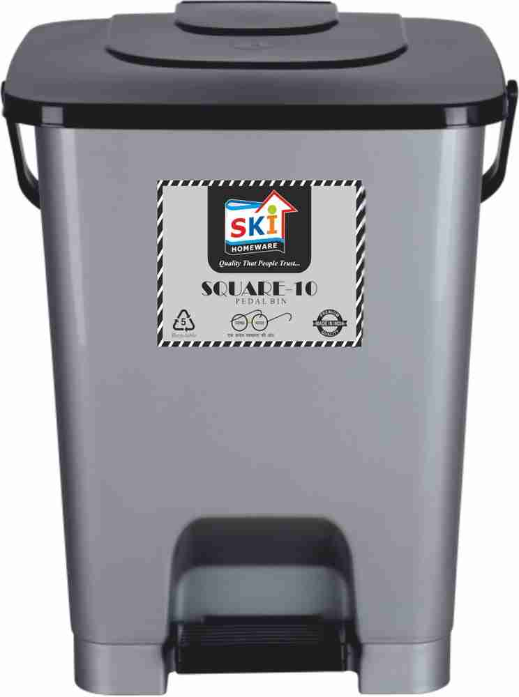 SKI Homeware Square Bin Plastic Pedal Dustbin 10 Ltr Plastic