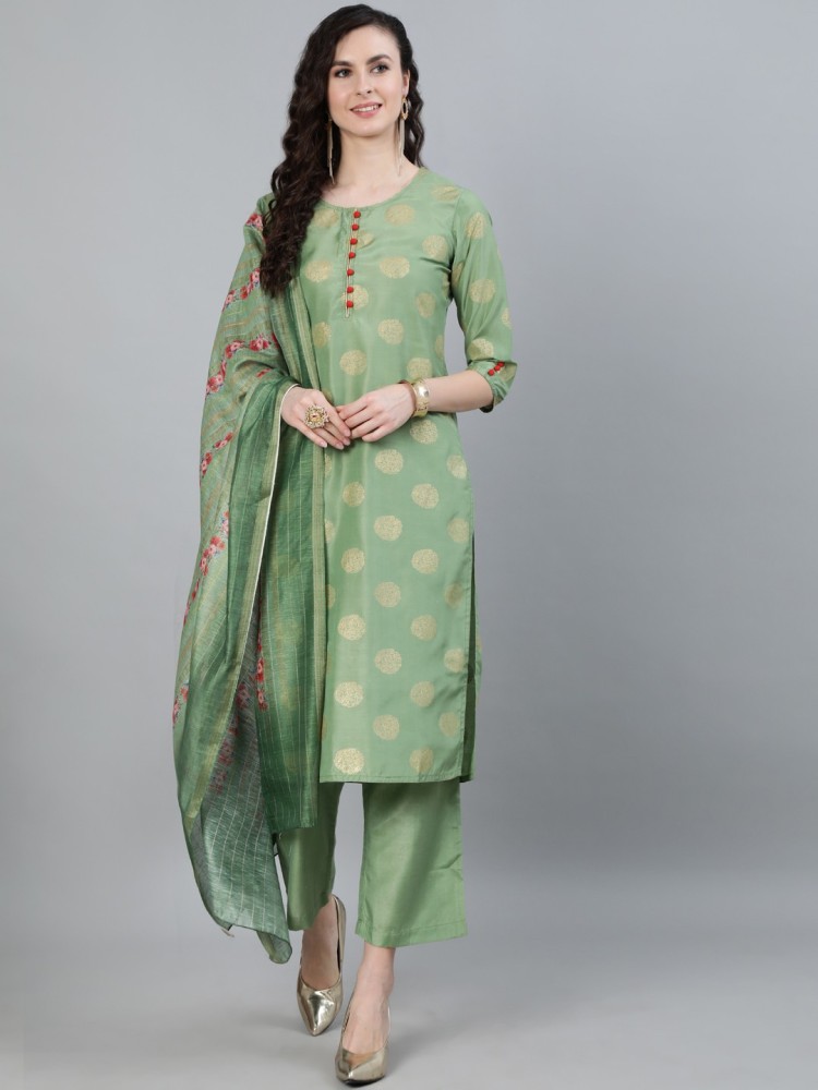 Buy Jaipur Kurti Cream  Green Cotton Embroidered Kurta Pant Set for Women  Online  Tata CLiQ