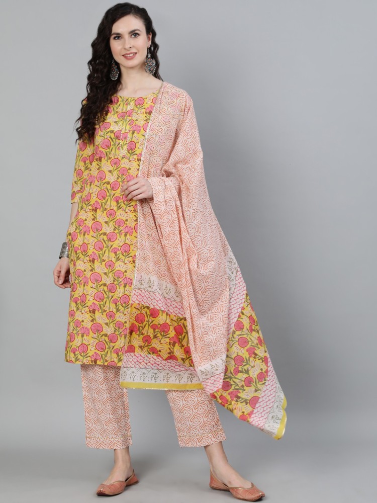 Buy Ragazzei Womens Straight Cotton Kurti with Pajama Round Neck with 34  Sleeves Kurti for Women  Girls at Amazonin