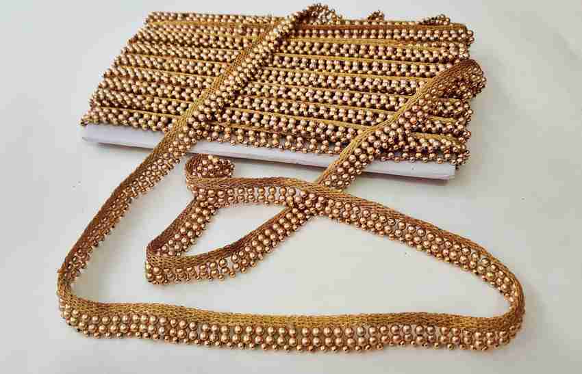 FANCY MOTI LACE 6 MM DULL GOLDEN BEADS ZARI DORI LACE HANDMADE MOTI BEADS LACE REEL SUPER QUALITY FOR SAREE DRESSES DUPATTAS BLOUSES SUITS LAHENGA BAGS HANDICRAFT ART COVER Pack of 9 Mtrs Pack of 1 FA...