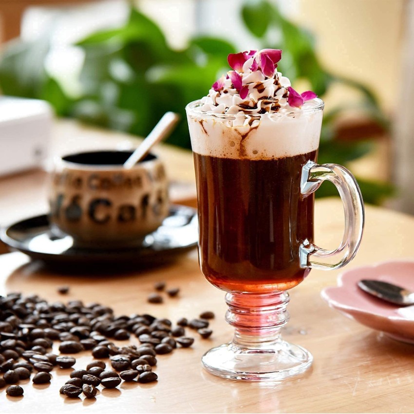 Crystalia Set of 2 Irish Coffee, Latte, Cappuccino and Hot Chocolate Glass  Mugs with Handle, 7 3/4 oz