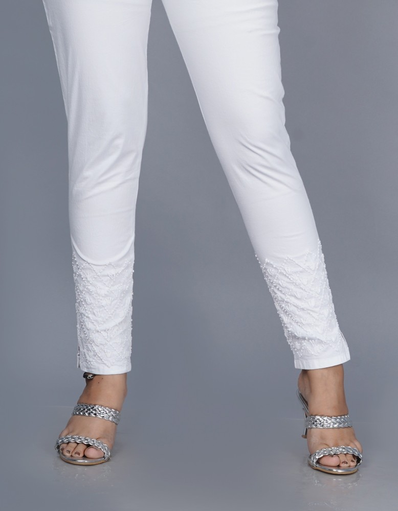 Buy CRIMSOUNE CLUB White Womens White Polka Dot Printed Parallel Trousers   Shoppers Stop
