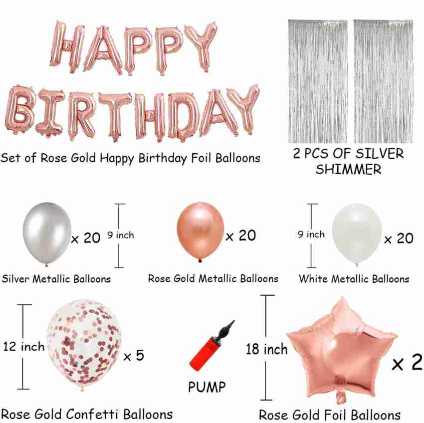 Wisdom Decor Solid Solid Happy Birthday Decoration (Kit of  70Pcs )For Silver and Golden 13 Happy Birthday Letter Foil Balloons+6 Heart  Foil Balloon+50 Pcs HD Metallic Balloon,Silver,Golden,White Metallic+1Pcs  Balloon Pump,Birthday