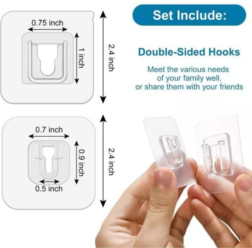 6 Pairs New Double Sided Adhesive Wall Hooks Utility Hooks,13.2lb(Max) Self  Adhesive Hooks,Wall Hooks for Hanging Heavy Duty, Waterproof and