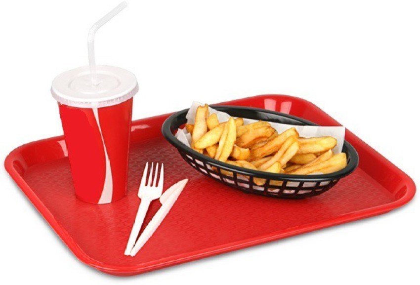 8 Pack Plastic Nonslip Serving Tray for Cafeteria, School Lunch, Fast Food,  Restaurant, Black (12 x 16 In)