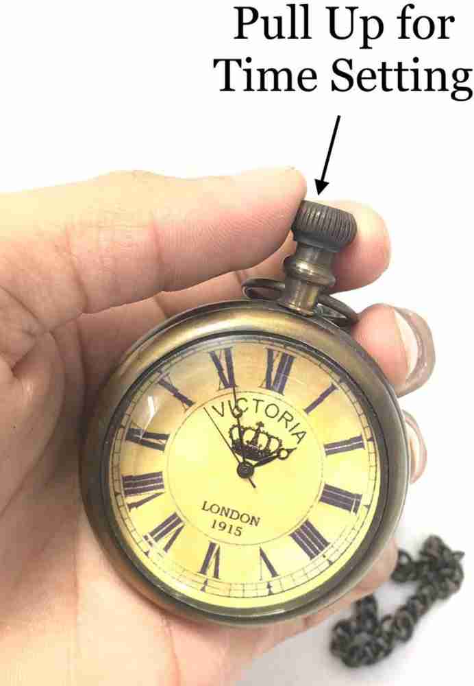 Mubco Antique Style Brass Pocket Watch with Chain | Victoria Royal