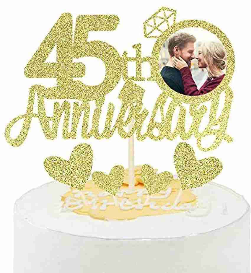 60th Wedding Anniversary Cake Topper, Wedding Anniversary Party Decoration  with Premium Gold Glitter