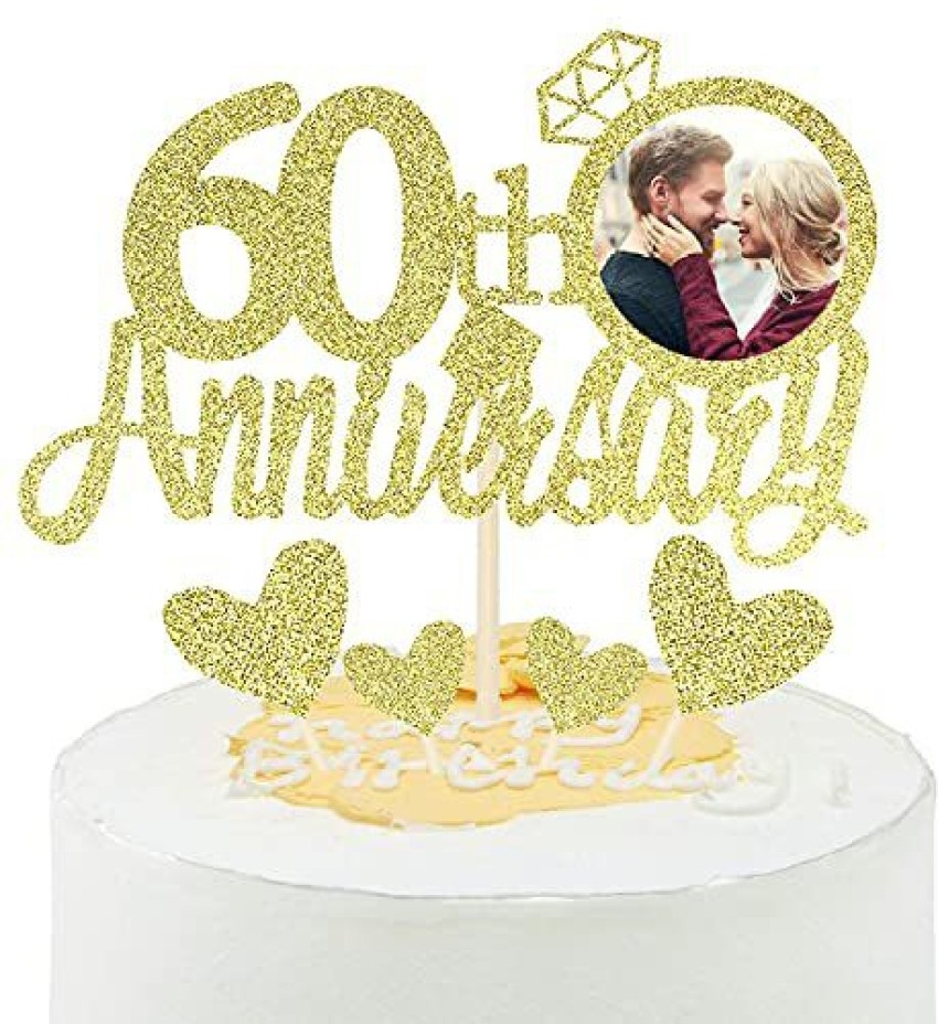 Gold Glitter 60th Birthday Cake Topper, Gold Birthday Cake Topper, Gold  Cake Decorations, Gold Glitter Party Cake Topper 