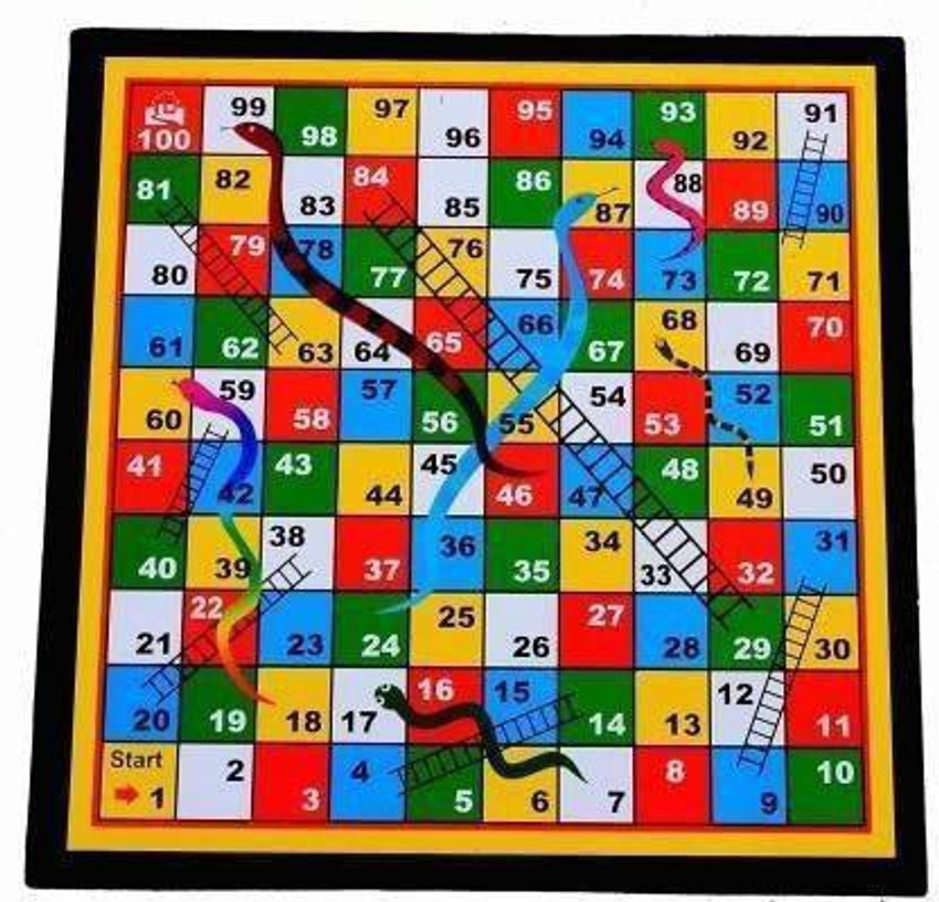 Ludo - Snakes & Ladders - Board Game - Foldable - with 4 Colours and 1 Dice