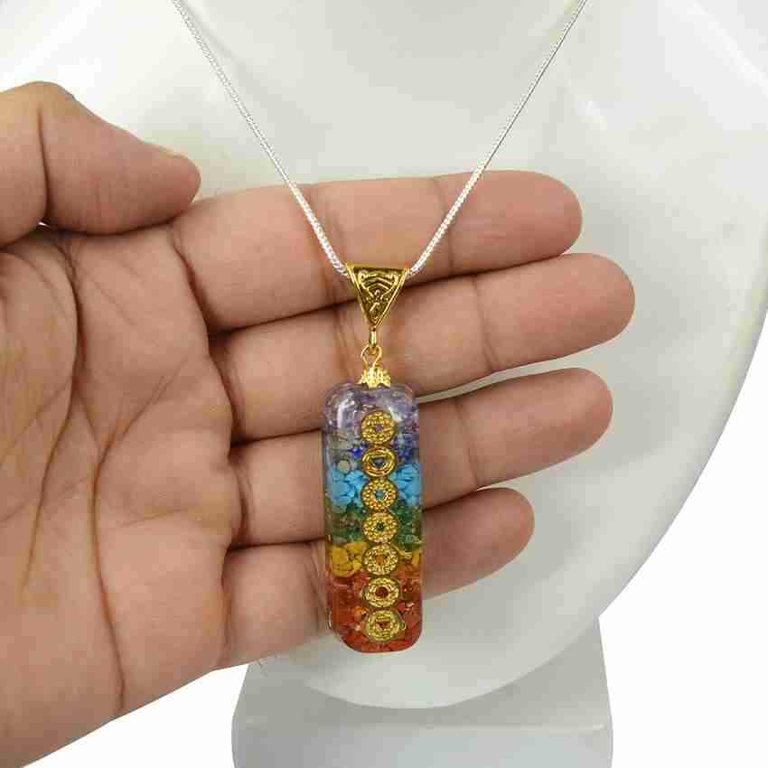 REIKI CRYSTAL PRODUCTS 7 Chakra Orgone Pendant Natural Orgonite Pendant Reiki Healing Stone Pendant With Silver Polish Metal Chain Amethyst Carnelian Lapis Lazuli Citrine Quartz Jade Agate Quartz Crys...