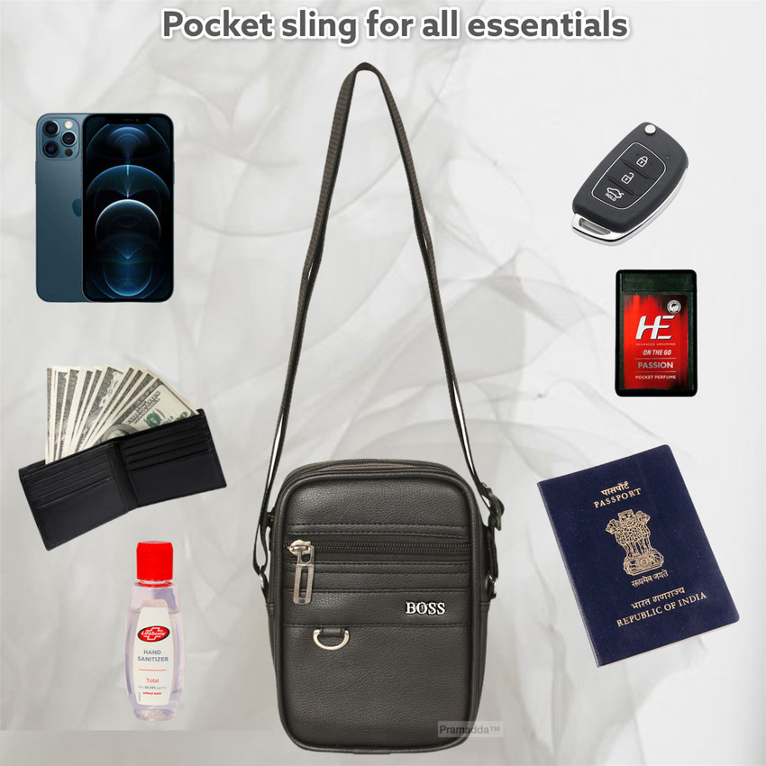 Pramadda Pure Luxury Black Sling Bag Small 7 inch Sling Bag for Men Women Sling Bag men travel Chest Bags Men crossbody bag for men women side bag
