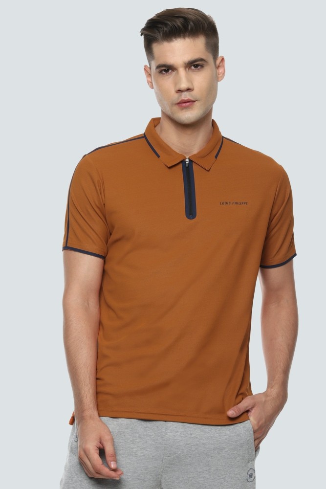 Louis Philippe Men Brown Solid Polo T-Shirt