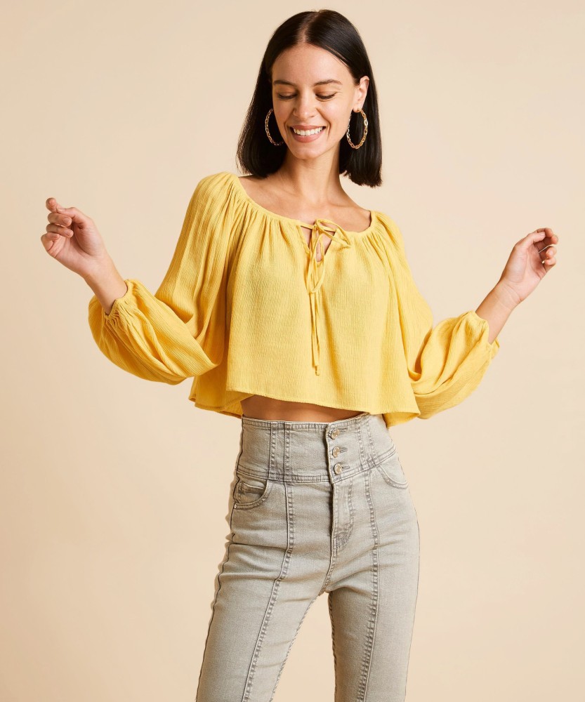 Bershka Casual 3 4 Sleeve Solid Women Yellow Top Buy Bershka Casual 3 4 Sleeve Solid Women Yellow Top Online at Best Prices in India Flipkart