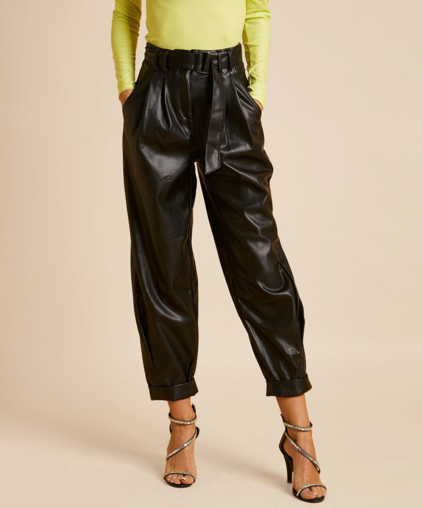 Off Duty India Trousers and Pants : Buy Off Duty India Jet Black Wide Leg Leather  Pant Online | Nykaa Fashion