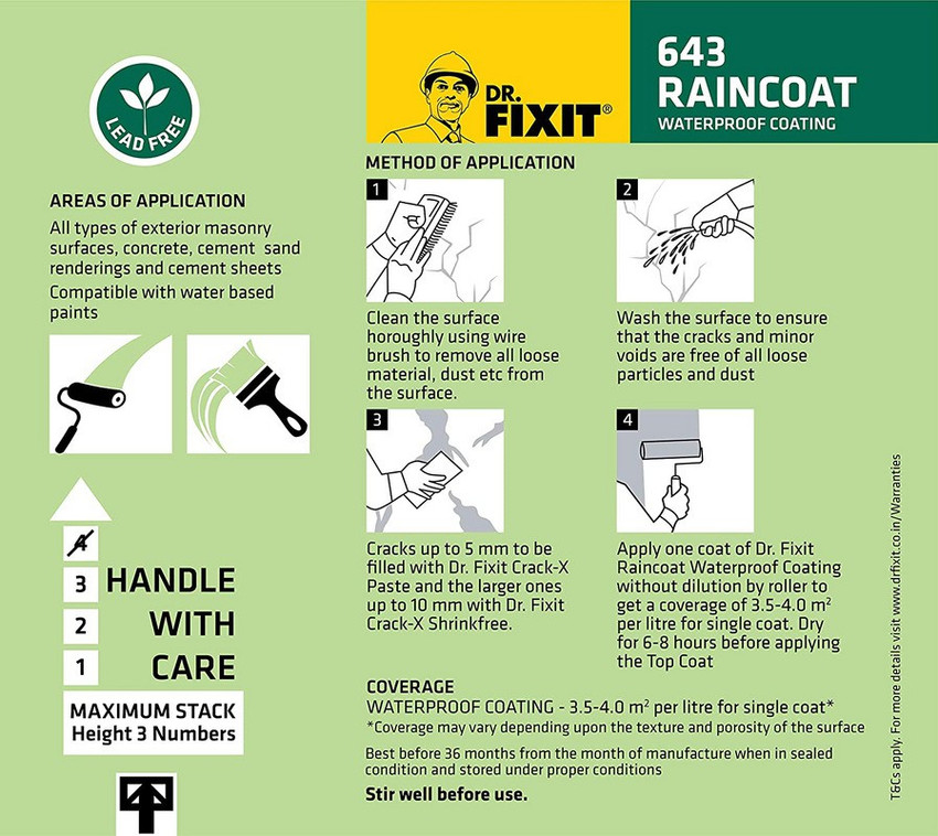 Dr. Fixit 643 Raincoat Waterproof Coating For External Walls Crack