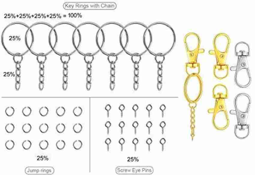 DIY Crafts Split Key Ring with Chain Set, Metal Flat Keychain Rings 1 Inch  with Open Jump Rings and Screw Eye Pins Bulk, Colors, for Resin Jewelry  Making DNo# 3 (10 Pcs