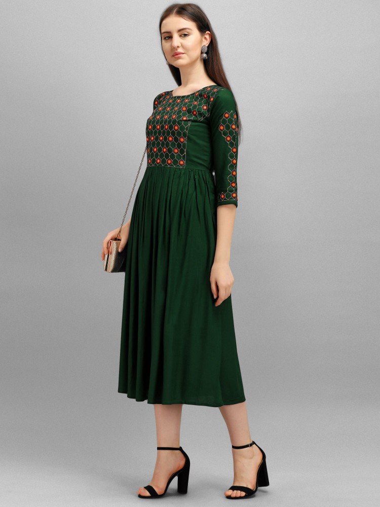 aaliya fashion Women A-line Green Dress - Buy aaliya fashion Women