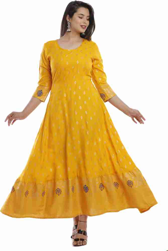 Yellow rayon anarkali kurti online