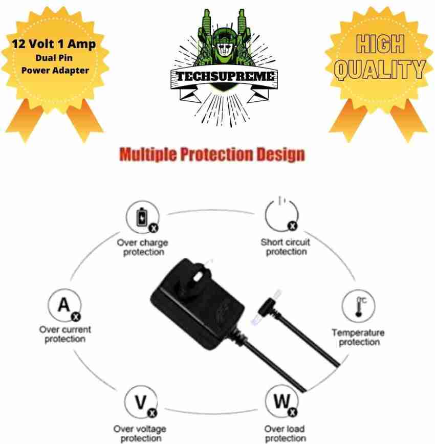 TechSupreme Pack of 2 Cheap & Best Power Adapter 12V 1Amp Dual Pin for  Charger, SMPS, CCTV Camera, Wi-Fi , Modem, TV, Led Lights Worldwide Adapter  (Black), DC Powers Supply (Input:100-240V 50/60Hz