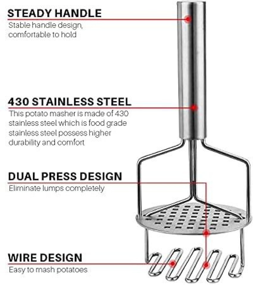 Mashed Potatoes Masher 430 Stainless Steel, Dual Function Design,  Professional Mashed Potatoes Masher Kitchen Tool, Making Potato Mash,  Banana Mash