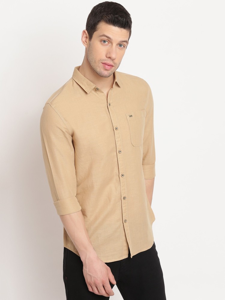 LEE Men Solid Casual Beige Shirt - Buy LEE Men Solid Casual Beige Shirt  Online at Best Prices in India