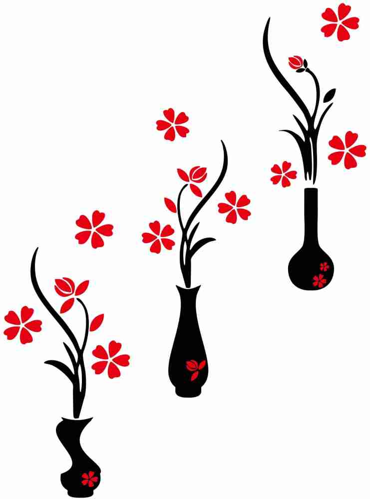 Buy Red and Black Flower Pots Wall Sticker Online at Low Prices in India 