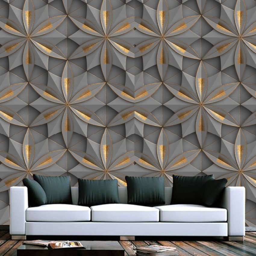 Buy 3D Look Abstract Gold Geometric Shapes Wallpaper Gray Online in India   Etsy