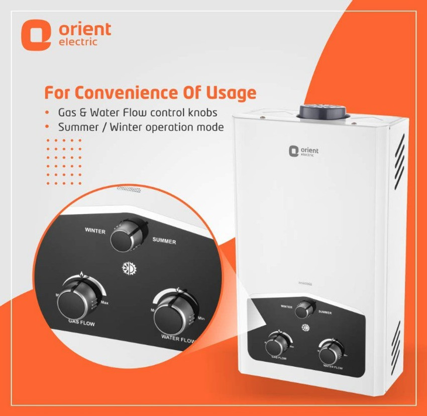 Orient Electric 5.5 L Gas Water Geyser (Techno DX, White) Price in India -  Buy Orient Electric 5.5 L Gas Water Geyser (Techno DX, White) online at  Flipkart.com