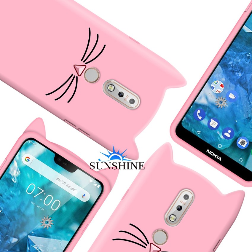 SUNSHINE Back Cover for Nokia 6.1 plus - Ear Kitty Case, 3D Cute Mustache  Kitty Doll