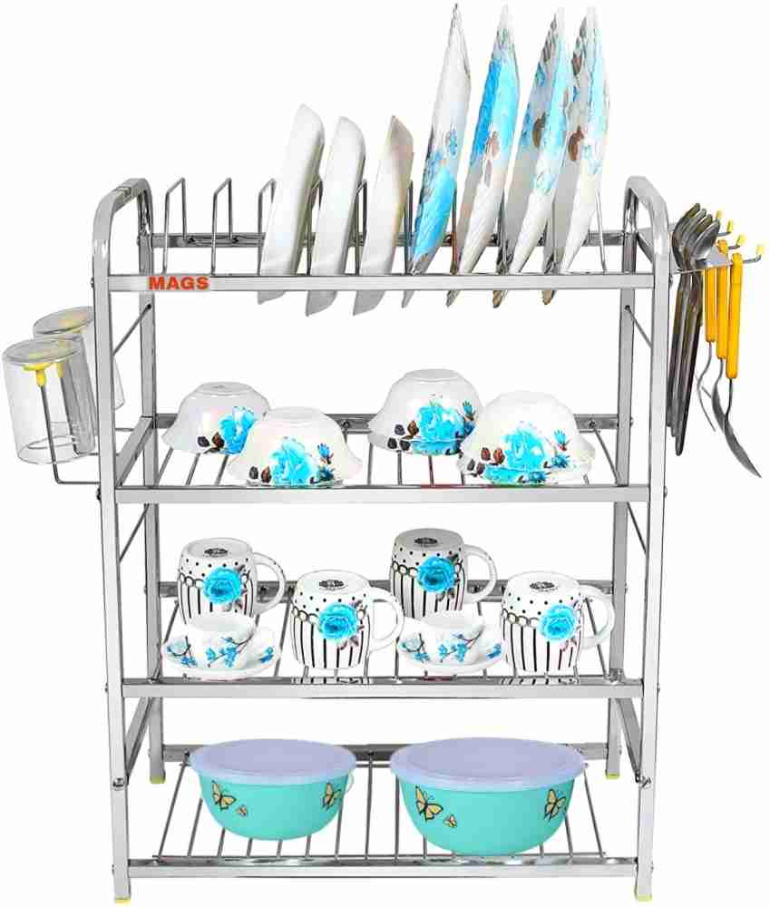 Pla Utensil Kitchen Rack Steel Stainless Steel 4 Shelf Wall Mount Kitchen Utensils  Rack, Dish Rack with Plate & Cutlery Stand, Modular Kitchen Storage Rack