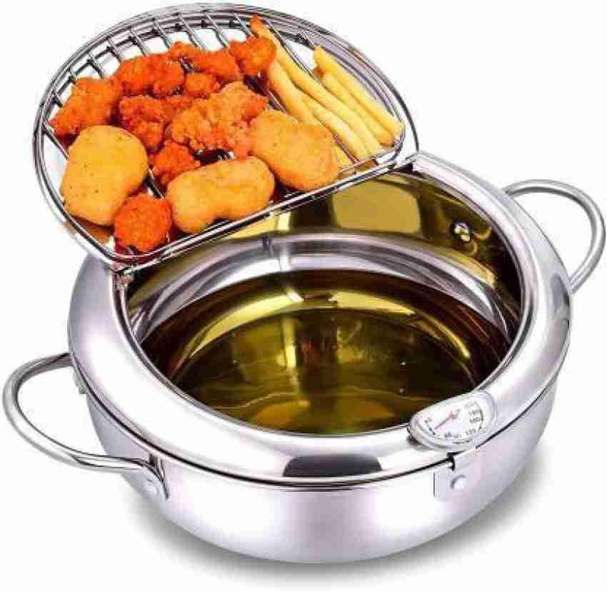 Deep Fryer Pot Fryer Pan 2.2L 304 Stainless Steel With Temperature Control  Lid