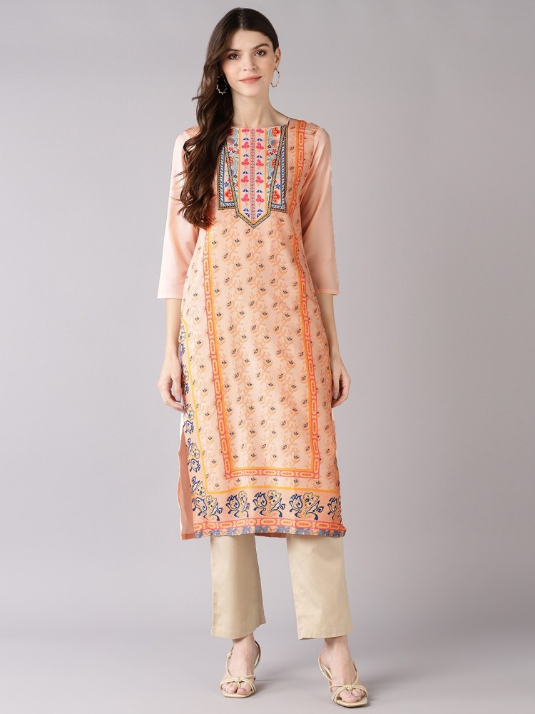 Peach Floral Printed Crepe Straight Kurta Set PKSET1036 – Ahika