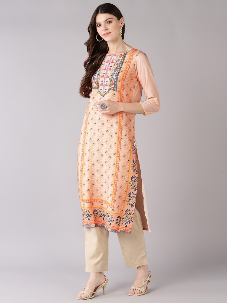 Peach Floral Printed Crepe Straight Kurta Set PKSET1036 – Ahika