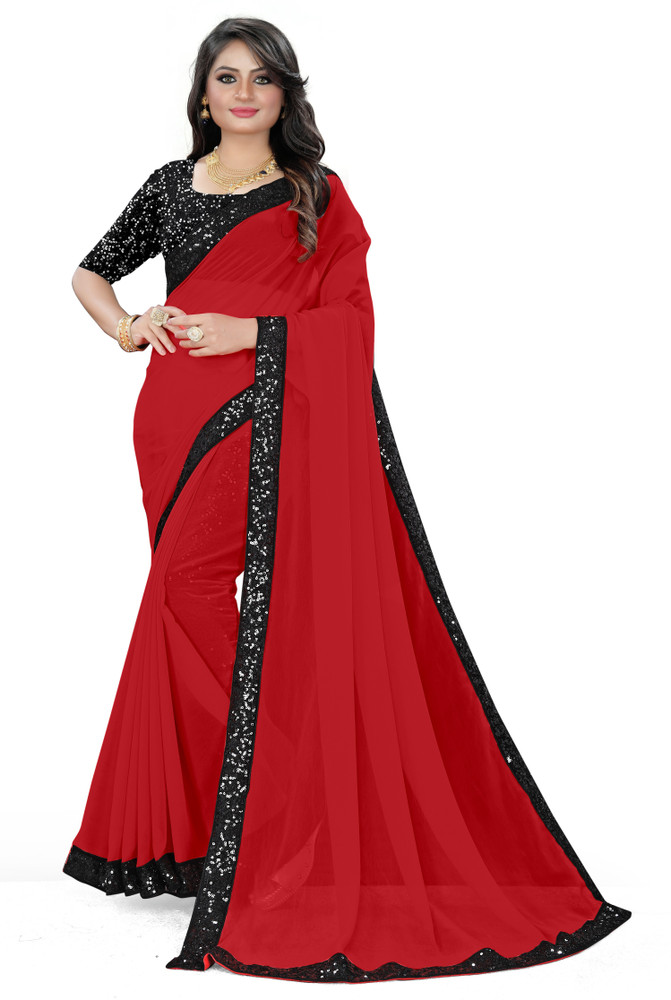 FASHION RELOADER Solid Plain Bollywood Georgette Saree