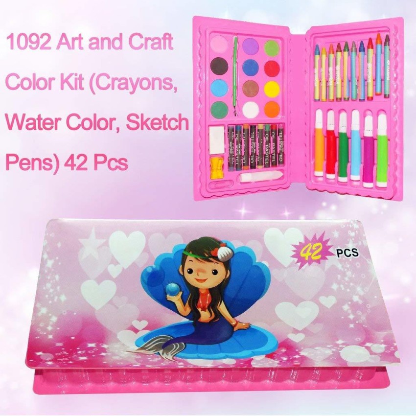 VICHITRA SALES 42 pcs Color Set Crayon Color Oil Pestal  Sketch Pen Water Color with Brush - COLOUR SET