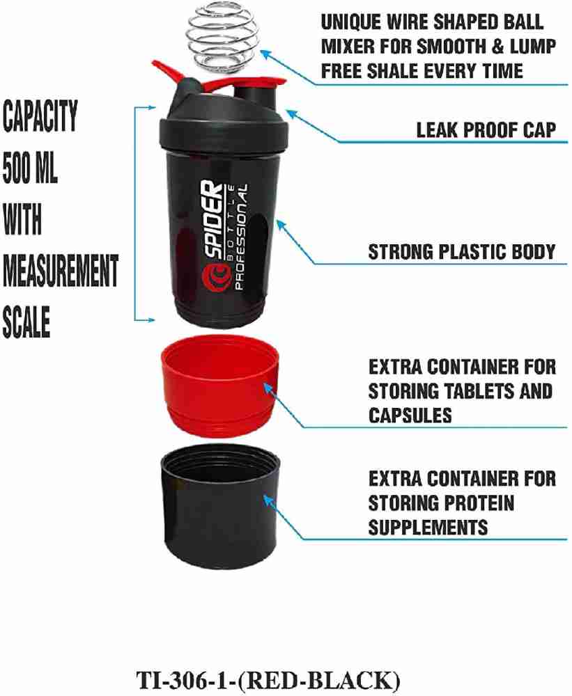 Protein Shaker Bottle 600ML Supplement Drink Shake Ball Gym Cup