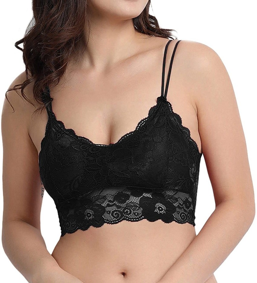 WINGS CROWN Women's Lace Padded Wirefree Full Coverage Bralette