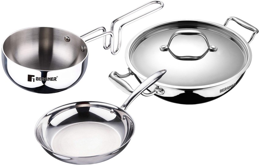 BERGNER Argent Tri-ply 1.6 Litre Sauce Pan 16 cm diameter with Lid 1.6 L  capacity Price in India - Buy BERGNER Argent Tri-ply 1.6 Litre Sauce Pan 16  cm diameter with Lid