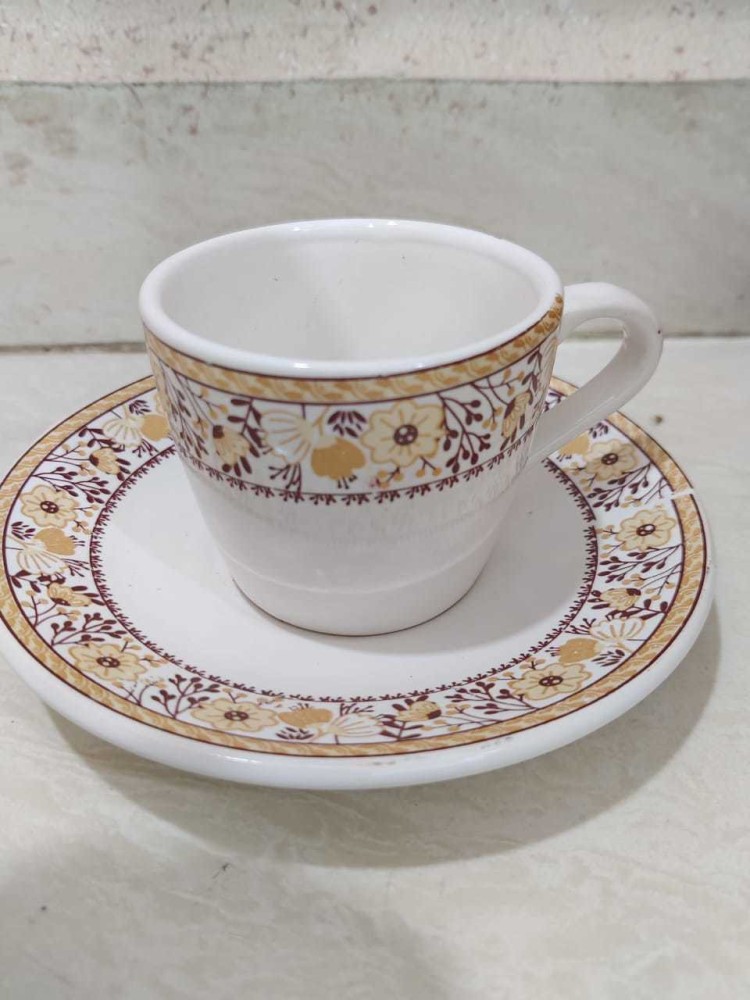 Clay Craft Fine Ceramic Cup & Saucer Set of 12 - 6 Cups + 6  Saucers, Multicolor: Cup & Saucer Sets