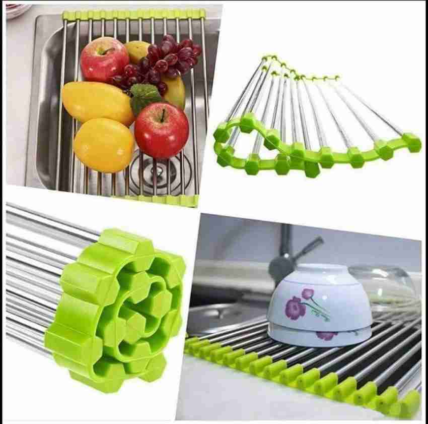 Stainless Steel Sink Drain Rack Roll Up Dish Food Drying Drainer