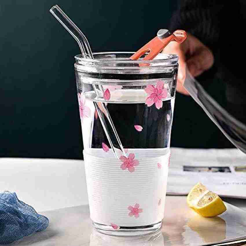 Buy Giyanza Drinking Glasses with Lids and Glass Straw - 400ml Can