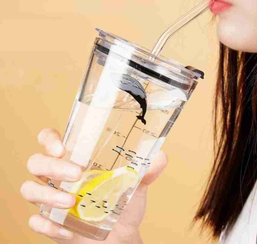 JJ Shopobox Juice Cup Glass Juice Bottle Juice Cup with Straw