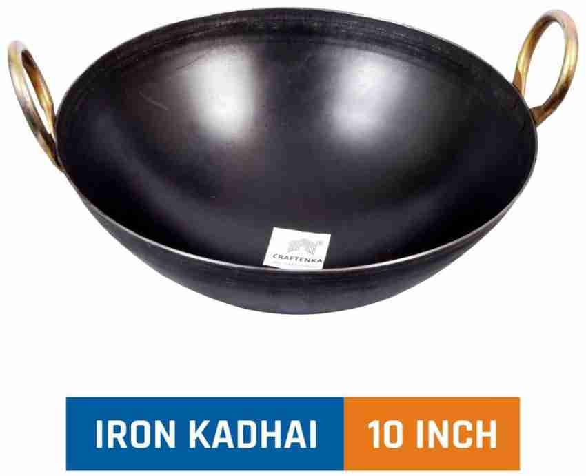 Vinod Legacy Pre-Seasoned Cast Iron Kadai/Kadhai with Glass Lid of 26 cm  Diameter (4.3 litres Capacity) for Cooking and Deep Frying, Loha Kadai, Non