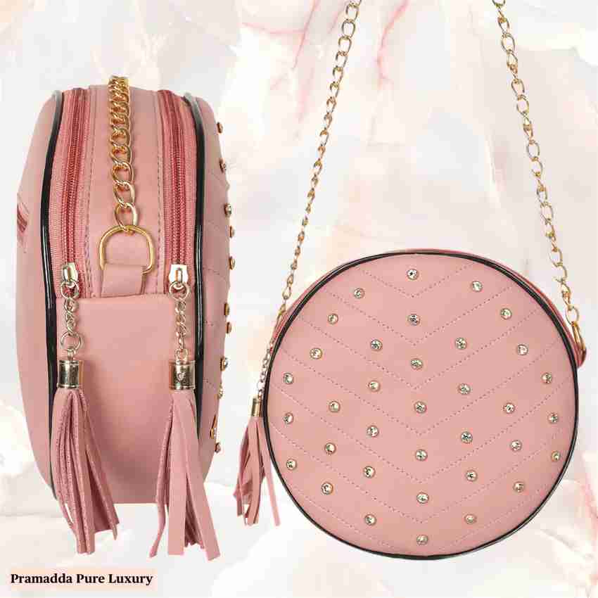 Pramadda Pure Luxury Pink Shoulder Bag Stylish Casual Round Beads leather Sling bags for Girls Women handbags for girls and ladies stylish chain sling bag for girls purses for