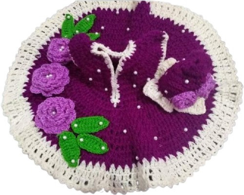 Kanha Poshak beautiful woolen purple whiteflower dress for laddu