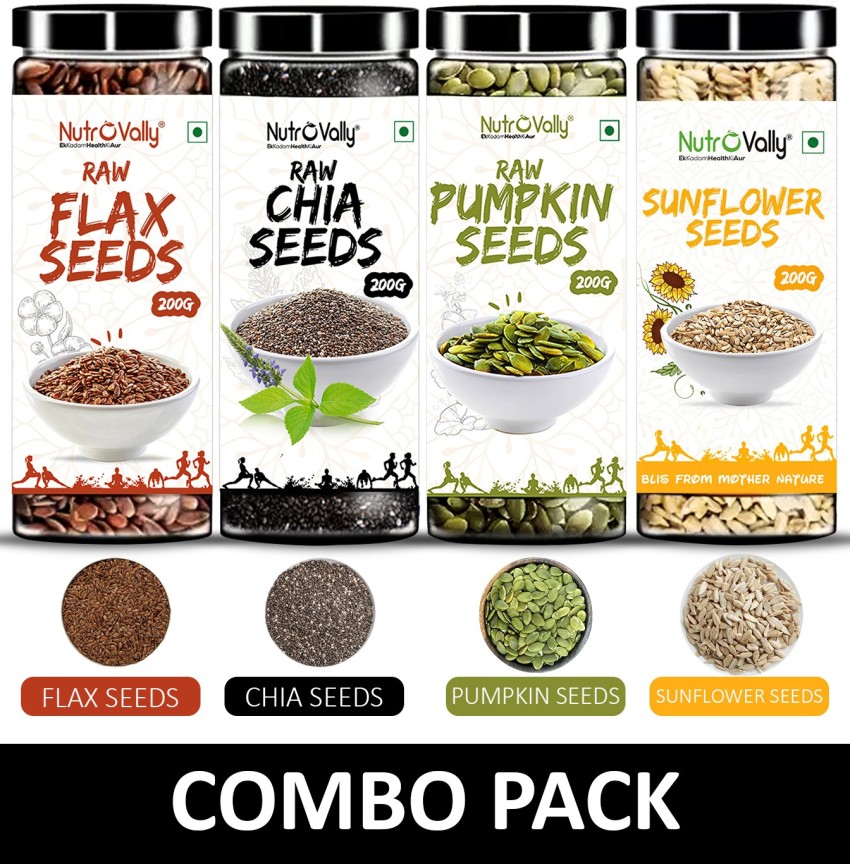 NutroVally Weight Loss Combo Chia Flax Pumpkin Sunflower Seeds Loaded with Omega 3 Chia Seeds Brown Flax Seeds Pumpkin Seeds Sunflower Seeds