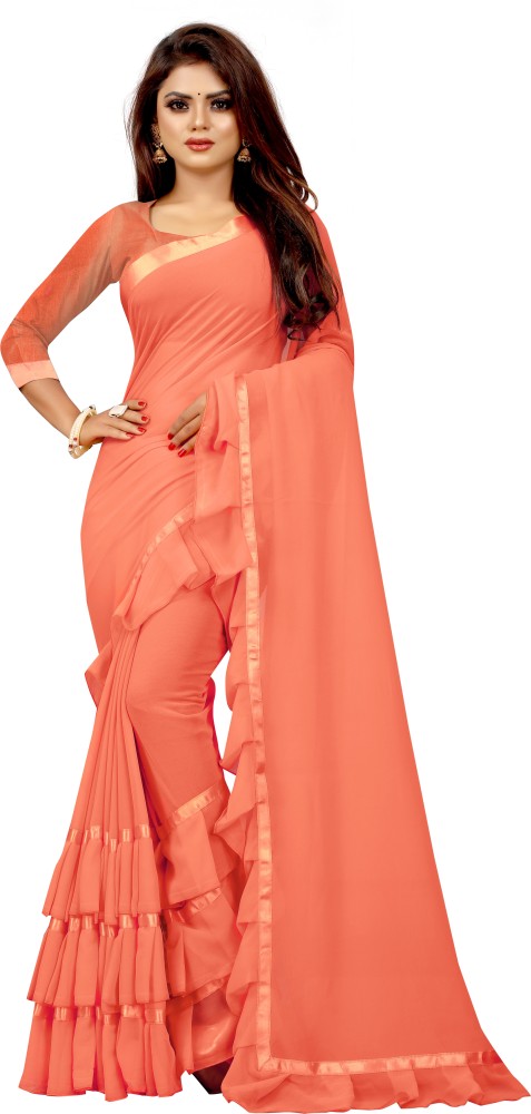 Buy Glamour Hub Solid/Plain, Printed Daily Wear Georgette Orange Sarees  Online @ Best Price In India